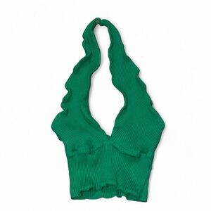 Zara Green Ribbed Halter Neck Crop Top
